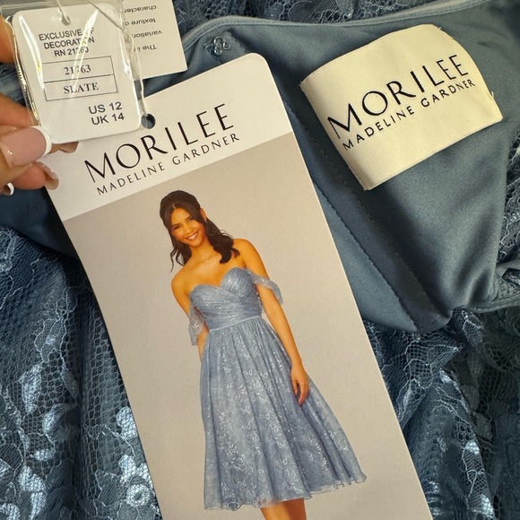Mori Lee Bridesmaid, Social, Formal, Prom Dresses, size 12 Color Slate Blu - Picture 14 of 15